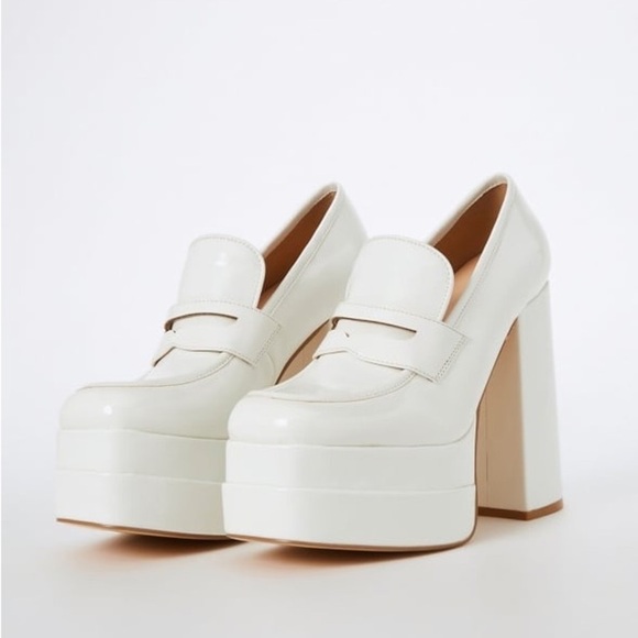 Shoe Dazzle Women’s Margaux White Platform Loafer Chunky Heel Shoes Size 8 New - Picture 6 of 14